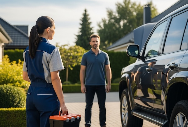 Mechanic arriving at home for repair